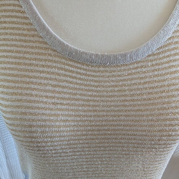 Allison Daley Sleeveless Knit Top Size Medium Metallic Tie-Dye Gold and Blue - Picture 6 of 11